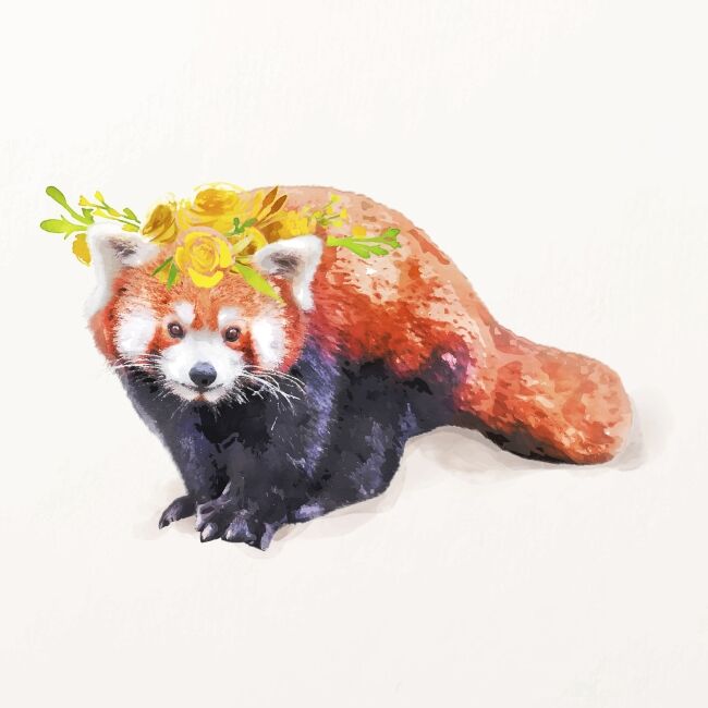 Red panda wearing wreath