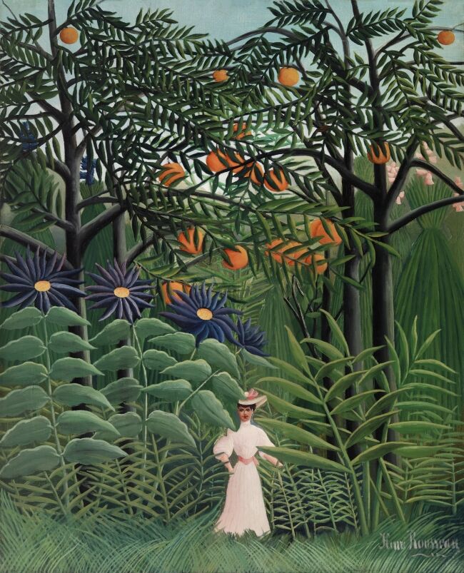 Woman Walking in an Exotic Forest