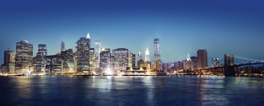 A view of New York city at night time